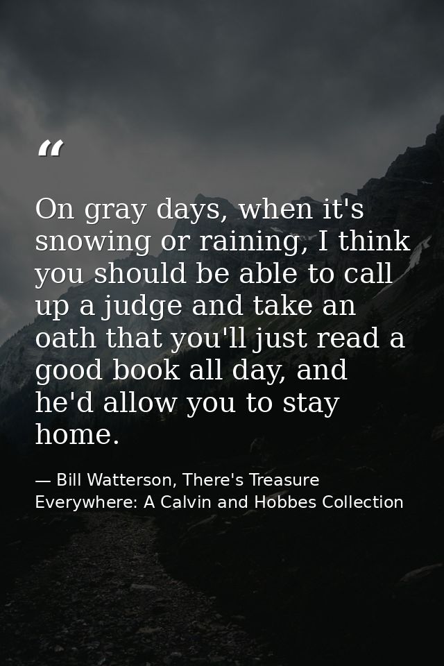 On gray days, when it's snowing or raining, I think you should be able to call up a judge and take an oath that you'll j — Bill Watterson, There's Treasure Everywhere: A Calvin and Hobbes Collection