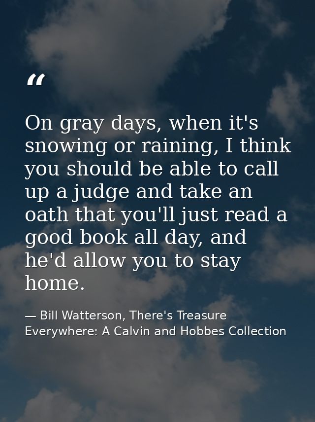 On gray days, when it's snowing or raining, I think you should be able to call up a judge and take an oath that you'll j — Bill Watterson, There's Treasure Everywhere: A Calvin and Hobbes Collection