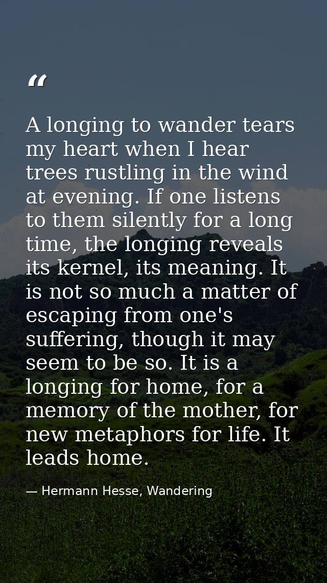 A longing to wander tears my heart when I hear trees rustling in the wind at evening. If one listens to them silently fo — Hermann Hesse, Wandering