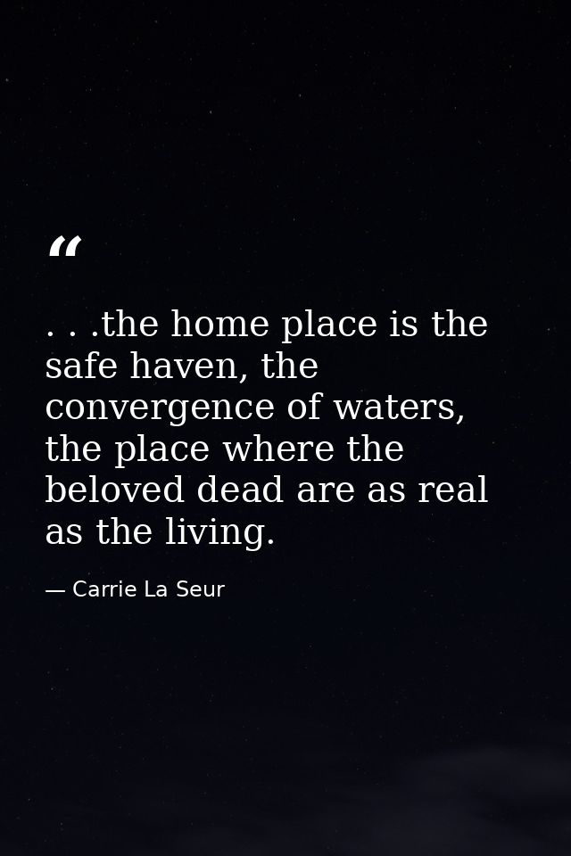 . . .the home place is the safe haven, the convergence of waters, the place where the beloved dead are as real as the li — Carrie La Seur