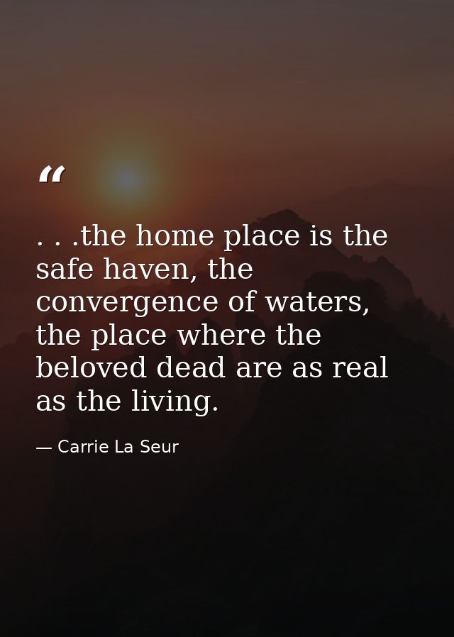 . . .the home place is the safe haven, the convergence of waters, the place where the beloved dead are as real as the li — Carrie La Seur