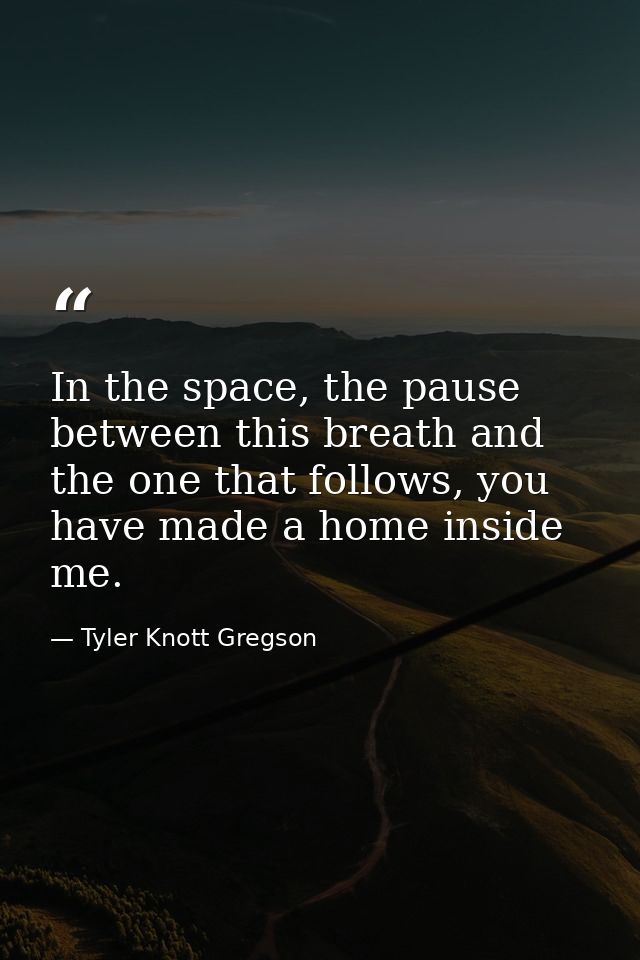 In the space, the pause between this breath and the one that follows, you have made a home inside me. — Tyler Knott Gregson