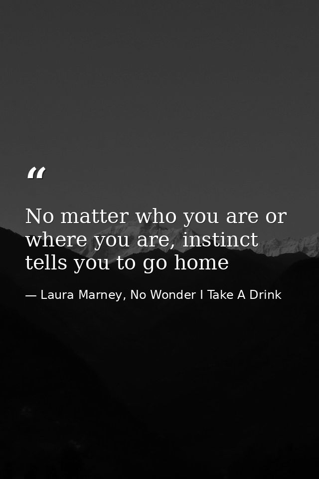 No matter who you are or where you are, instinct tells you to go home — Laura Marney, No Wonder I Take A Drink