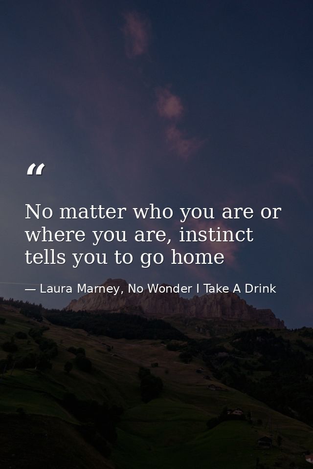 No matter who you are or where you are, instinct tells you to go home — Laura Marney, No Wonder I Take A Drink