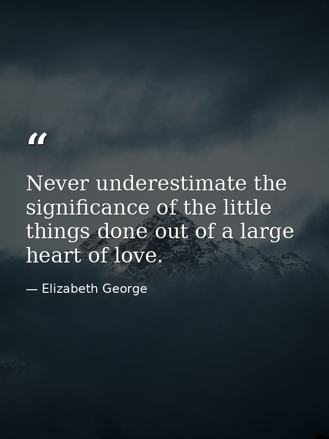 Never underestimate the significance of the little things done out of a large heart of love. — Elizabeth George