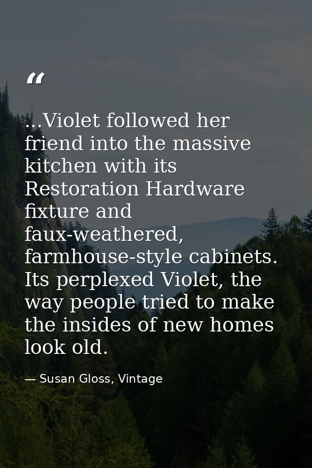...Violet followed her friend into the massive kitchen with its Restoration Hardware fixture and faux-weathered, farmhou — Susan Gloss, Vintage