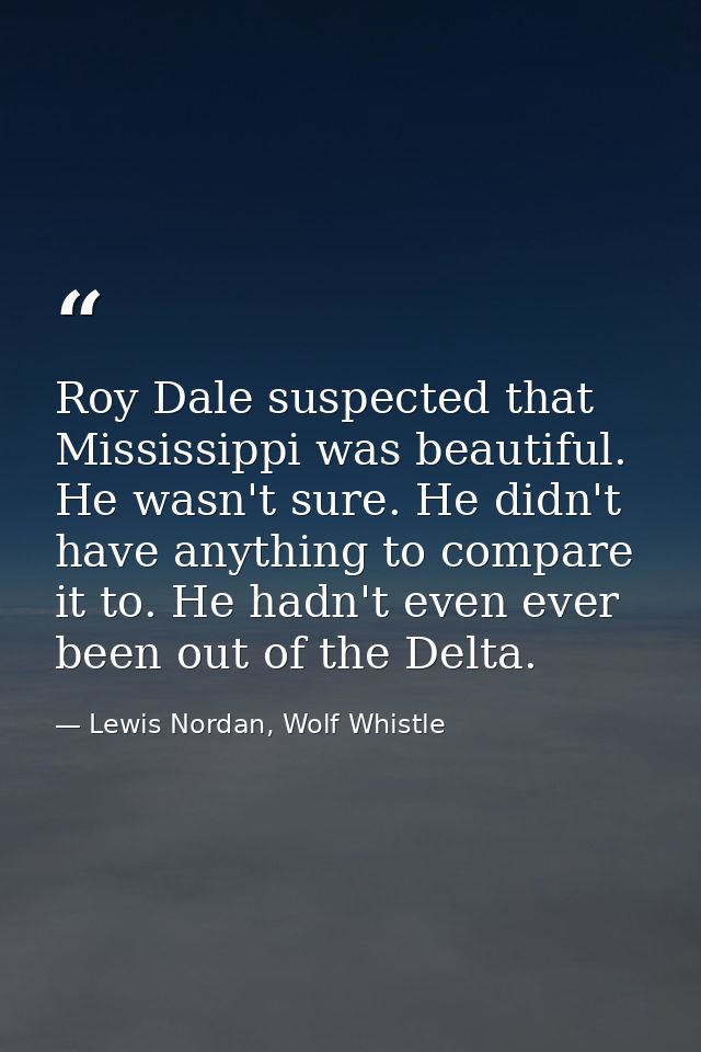 Roy Dale suspected that Mississippi was beautiful. He wasn't sure. He didn't have anything to compare it to. He hadn't e — Lewis Nordan, Wolf Whistle