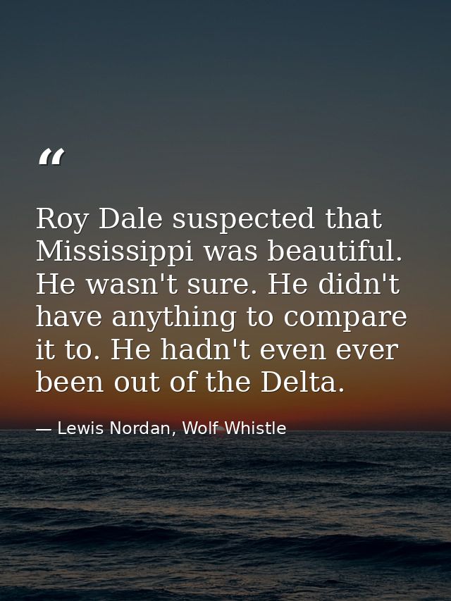 Roy Dale suspected that Mississippi was beautiful. He wasn't sure. He didn't have anything to compare it to. He hadn't e — Lewis Nordan, Wolf Whistle