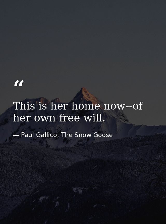 This is her home now--of her own free will. — Paul Gallico, The Snow Goose