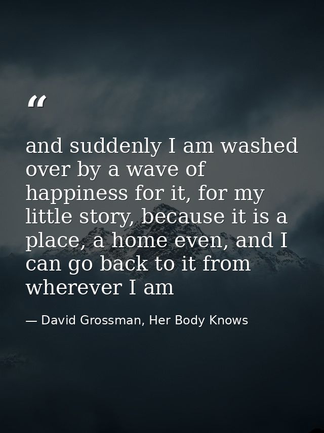 and suddenly I am washed over by a wave of happiness for it, for my little story, because it is a place, a home even, an — David Grossman, Her Body Knows