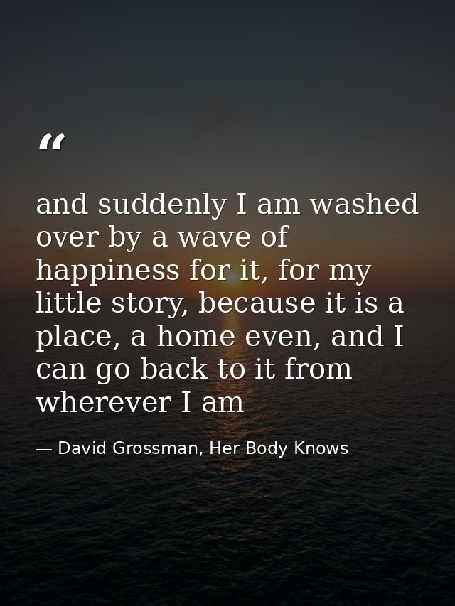 and suddenly I am washed over by a wave of happiness for it, for my little story, because it is a place, a home even, an — David Grossman, Her Body Knows
