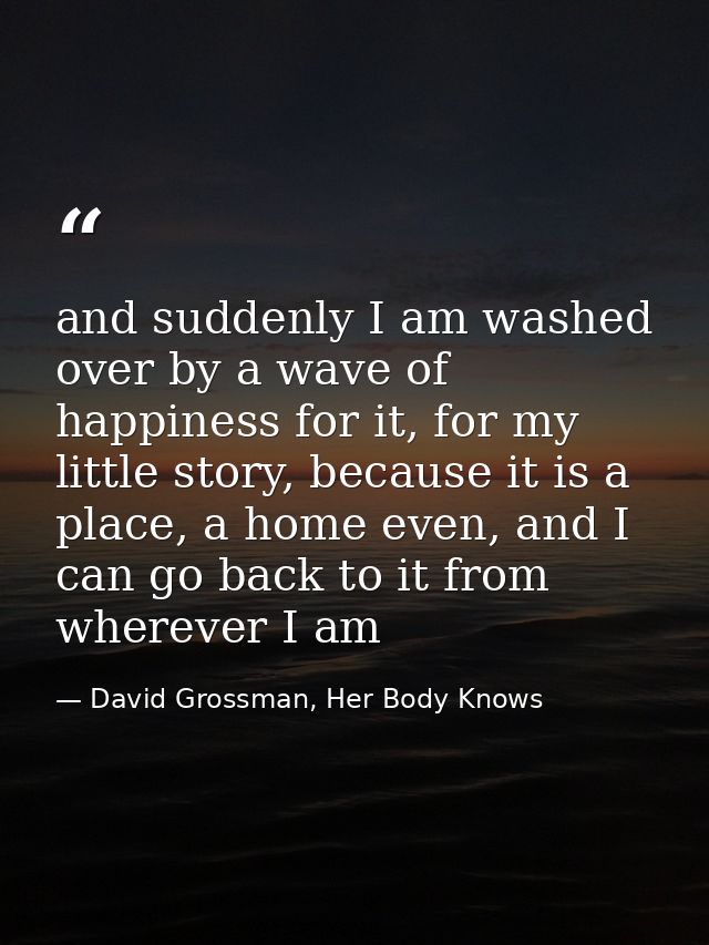 and suddenly I am washed over by a wave of happiness for it, for my little story, because it is a place, a home even, an — David Grossman, Her Body Knows