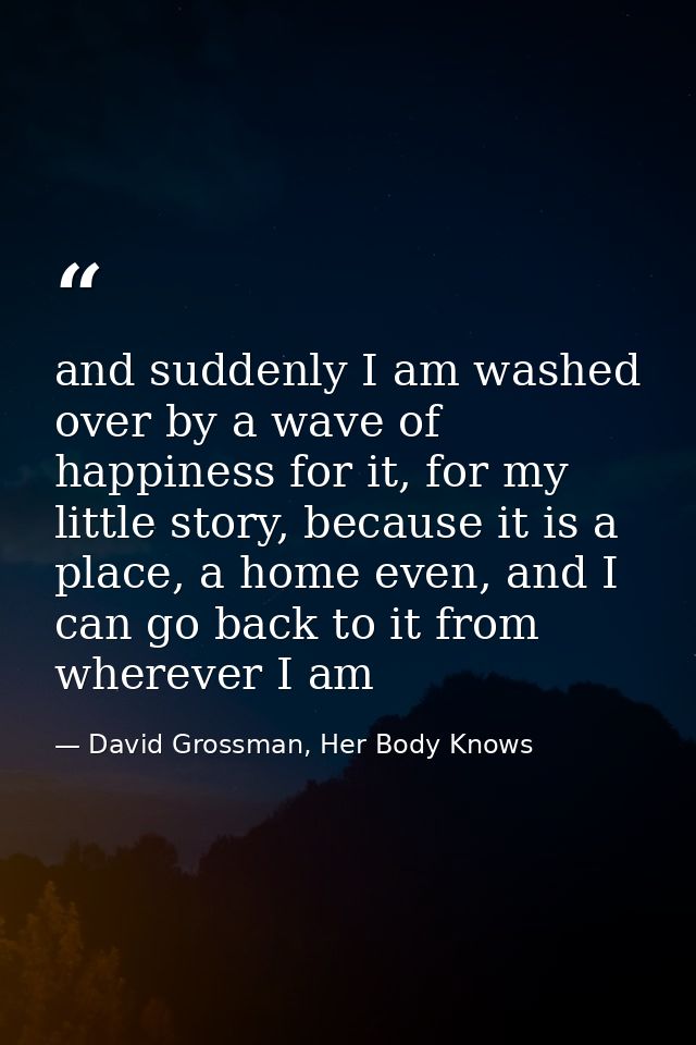 and suddenly I am washed over by a wave of happiness for it, for my little story, because it is a place, a home even, an — David Grossman, Her Body Knows