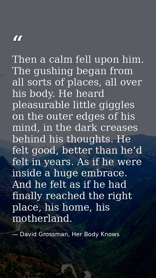 Then a calm fell upon him. The gushing began from all sorts of places, all over his body. He heard pleasurable little gi — David Grossman, Her Body Knows
