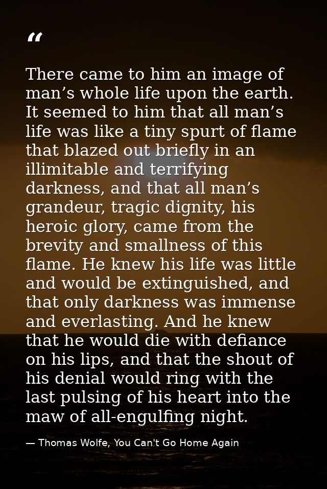 There came to him an image of man’s whole life upon the earth. It seemed to him that all man’s life was like a tiny spur — Thomas Wolfe, You Can't Go Home Again