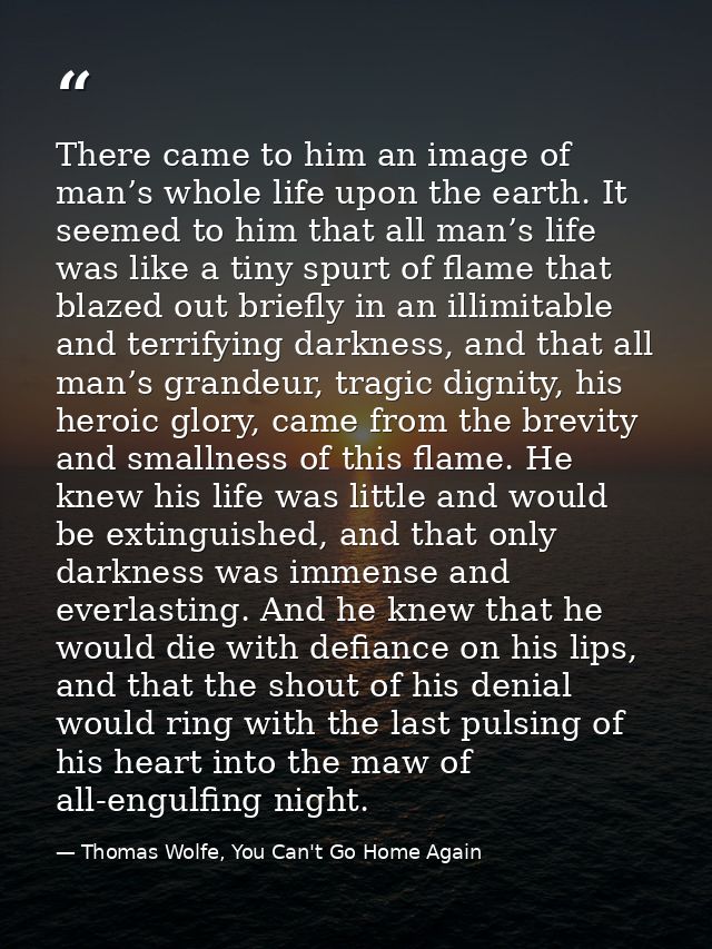There came to him an image of man’s whole life upon the earth. It seemed to him that all man’s life was like a tiny spur — Thomas Wolfe, You Can't Go Home Again