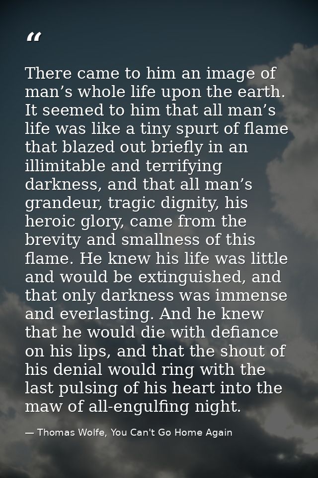 There came to him an image of man’s whole life upon the earth. It seemed to him that all man’s life was like a tiny spur — Thomas Wolfe, You Can't Go Home Again