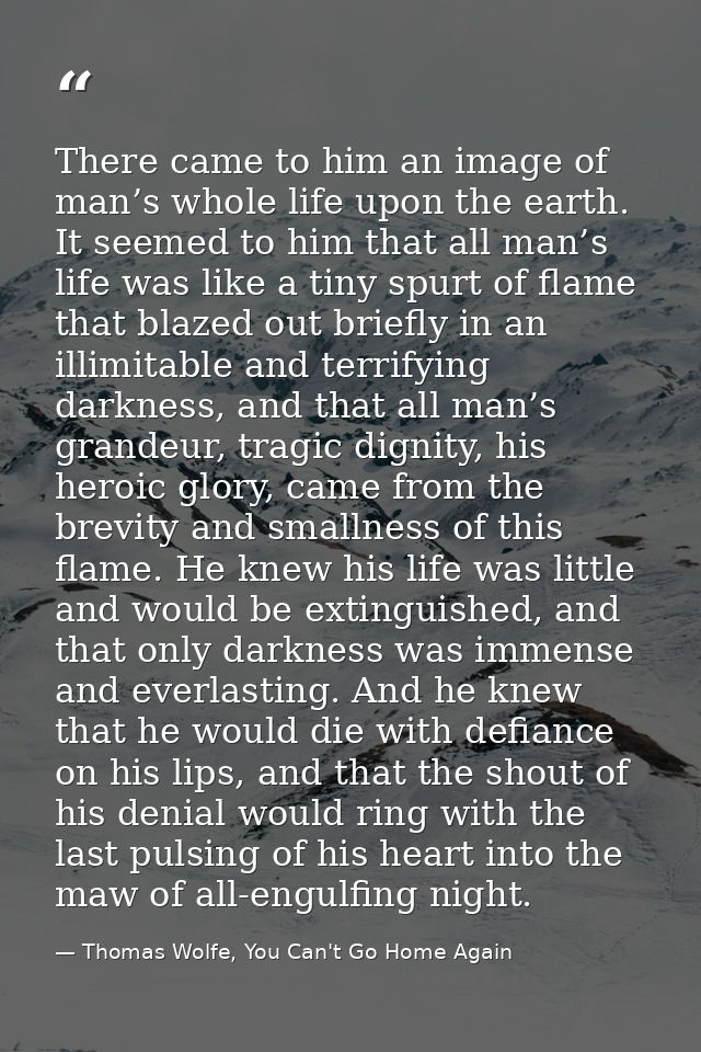There came to him an image of man’s whole life upon the earth. It seemed to him that all man’s life was like a tiny spur — Thomas Wolfe, You Can't Go Home Again