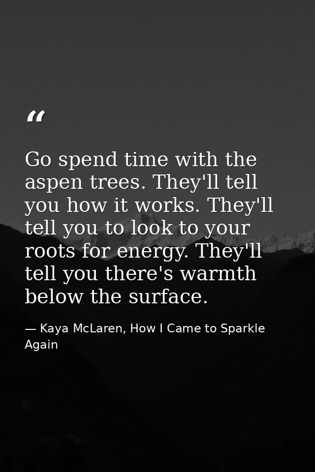 Go spend time with the aspen trees. They'll tell you how it works. They'll tell you to look to your roots for energy. Th — Kaya McLaren, How I Came to Sparkle Again