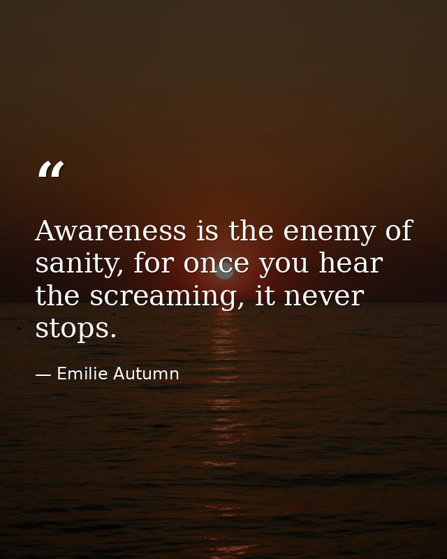Awareness is the enemy of sanity, for once you hear the screaming, it never stops. — Emilie Autumn