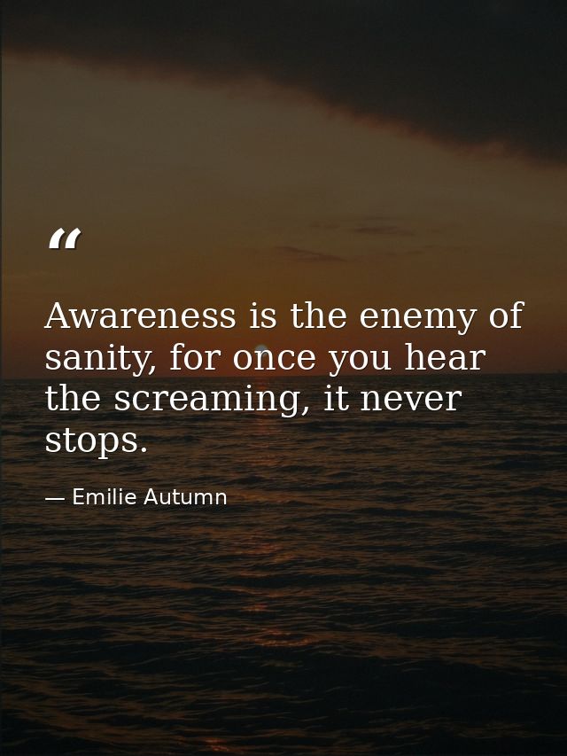 Awareness is the enemy of sanity, for once you hear the screaming, it never stops. — Emilie Autumn