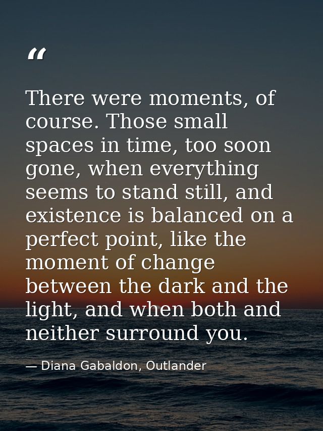 There were moments, of course. Those small spaces in time, too soon gone, when everything seems to stand still, and exis — Diana Gabaldon, Outlander