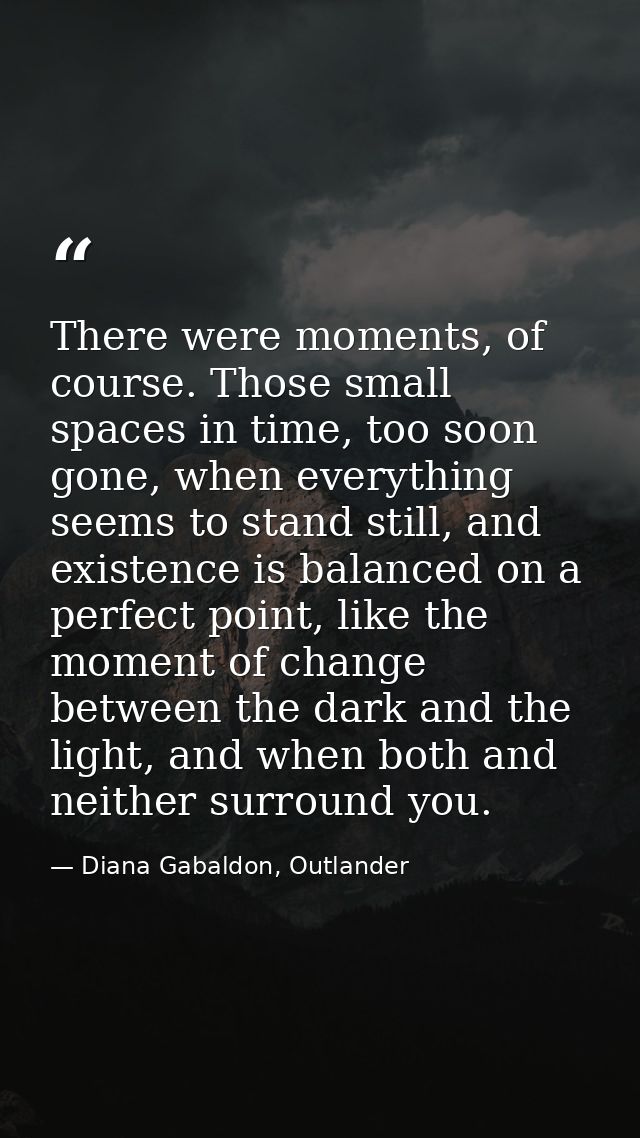There were moments, of course. Those small spaces in time, too soon gone, when everything seems to stand still, and exis — Diana Gabaldon, Outlander