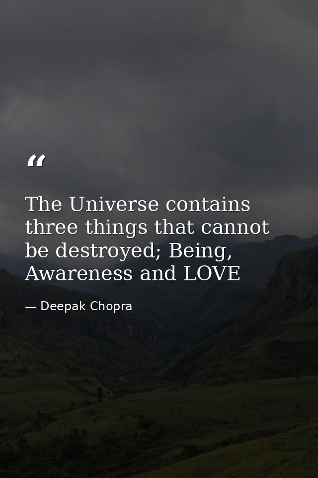The Universe contains three things that cannot be destroyed; Being, Awareness and LOVE — Deepak Chopra