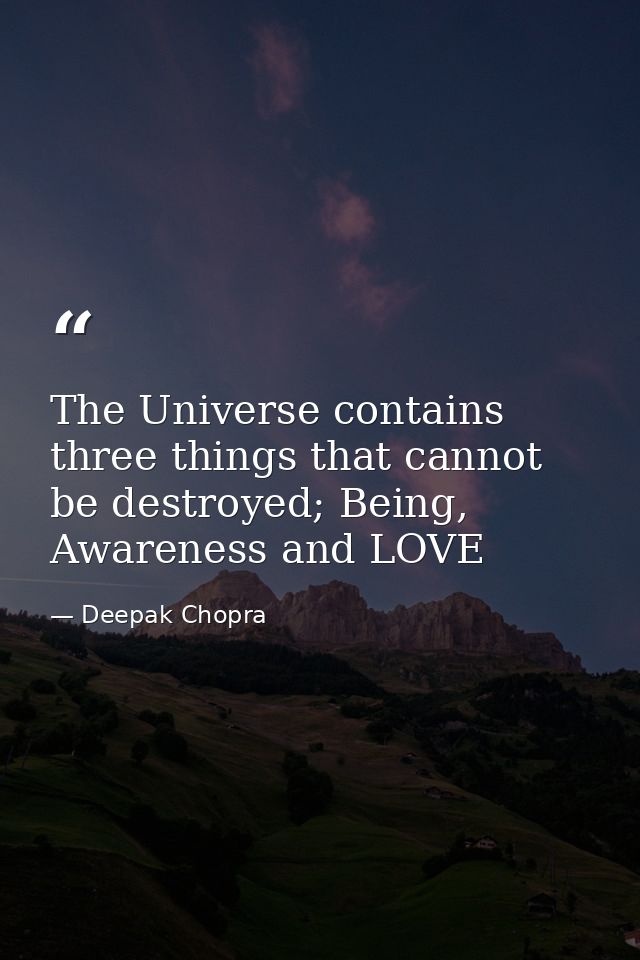 The Universe contains three things that cannot be destroyed; Being, Awareness and LOVE — Deepak Chopra