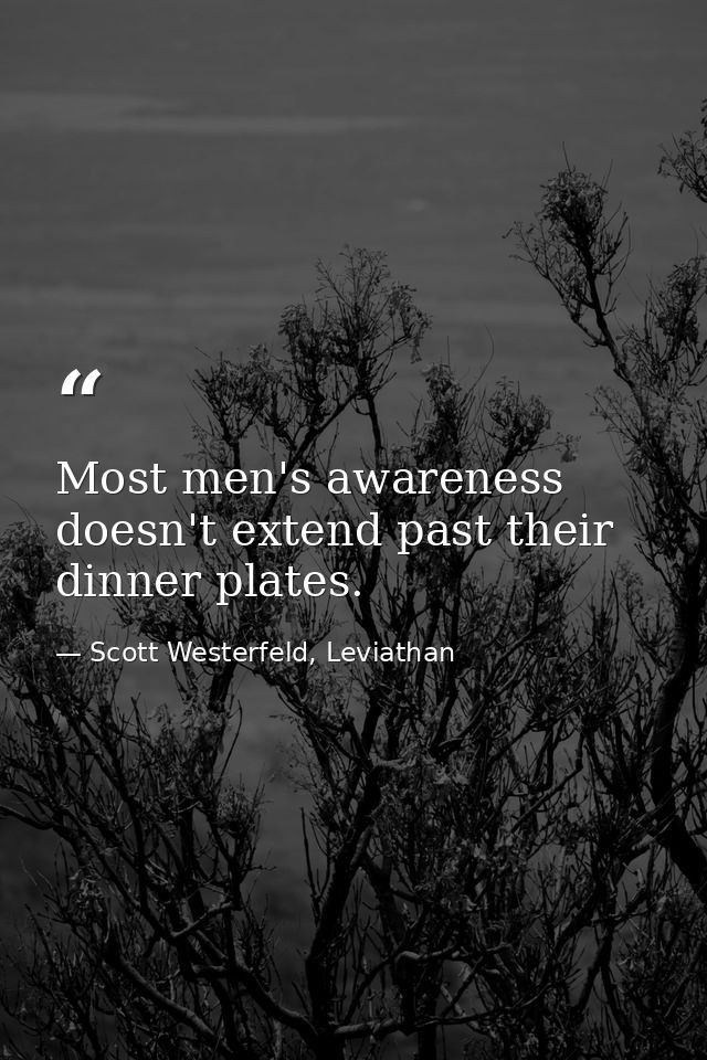 Most men's awareness doesn't extend past their dinner plates. — Scott Westerfeld, Leviathan