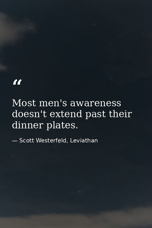 Most men's awareness doesn't extend past their dinner plates. — Scott Westerfeld, Leviathan