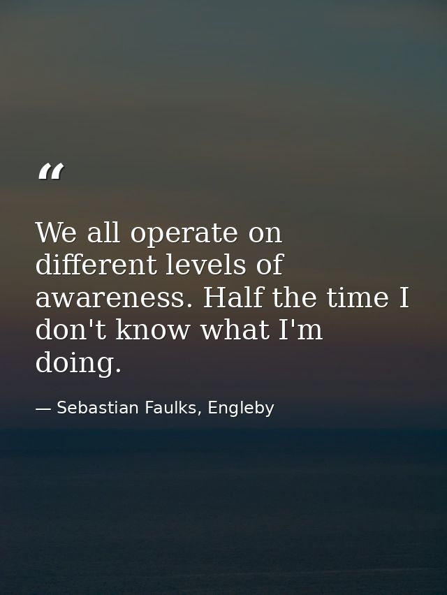 We all operate on different levels of awareness. Half the time I don't know what I'm doing. — Sebastian Faulks, Engleby