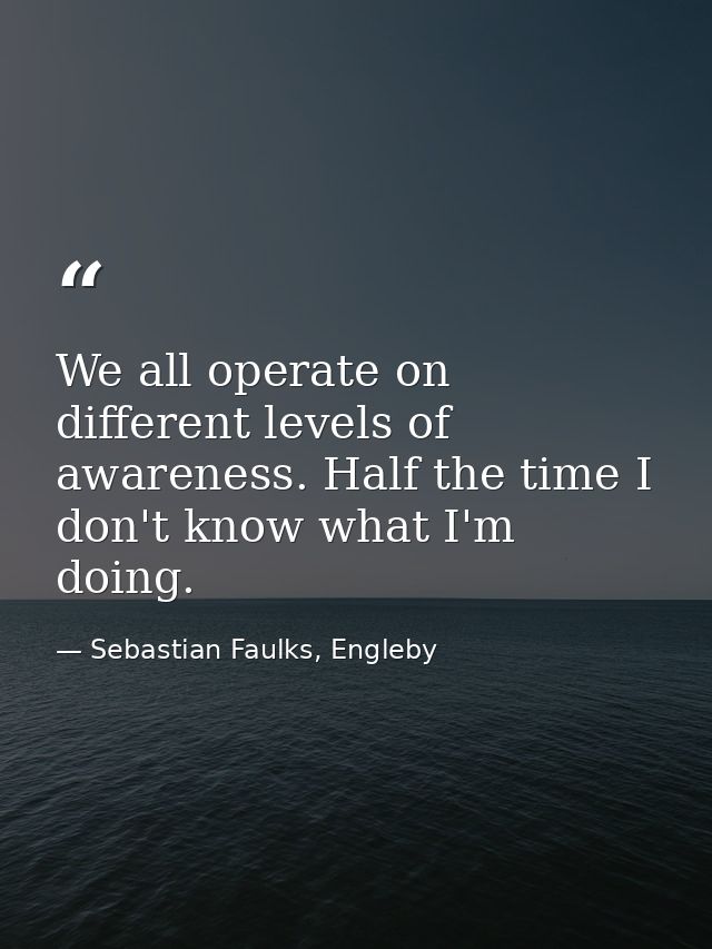 We all operate on different levels of awareness. Half the time I don't know what I'm doing. — Sebastian Faulks, Engleby