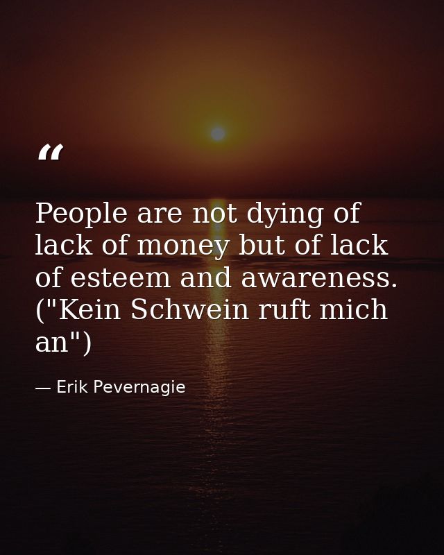 People are not dying of lack of money but of lack of esteem and awareness. ("Kein Schwein ruft mich an") — Erik Pevernagie