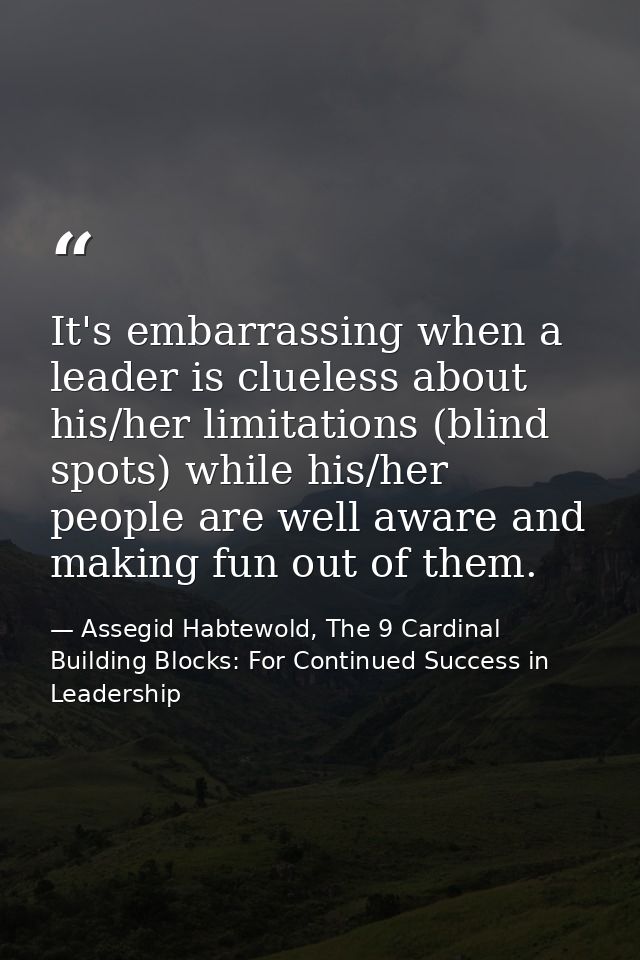 It's embarrassing when a leader is clueless about his/her limitations (blind spots) while his/her people are well aware  — Assegid Habtewold, The 9 Cardinal Building Blocks: For Continued Success in Leadership
