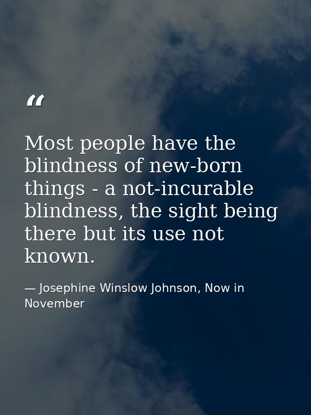 Most people have the blindness of new-born things - a not-incurable blindness, the sight being there but its use not kno — Josephine Winslow Johnson, Now in November