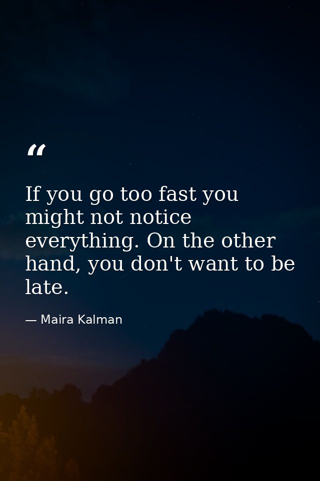 If you go too fast you might not notice everything. On the other hand, you don't want to be late. — Maira Kalman