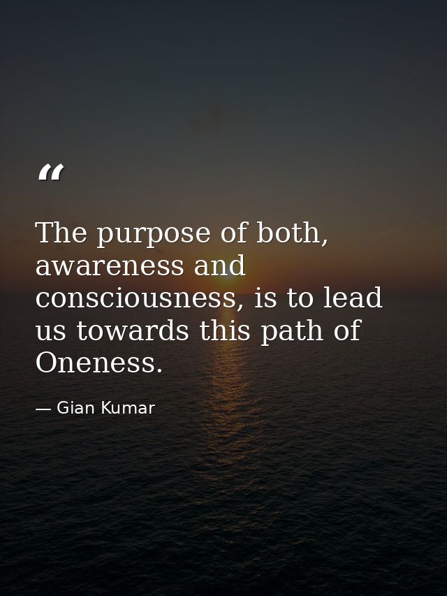 The purpose of both, awareness and consciousness, is to lead us towards this path of Oneness. — Gian Kumar
