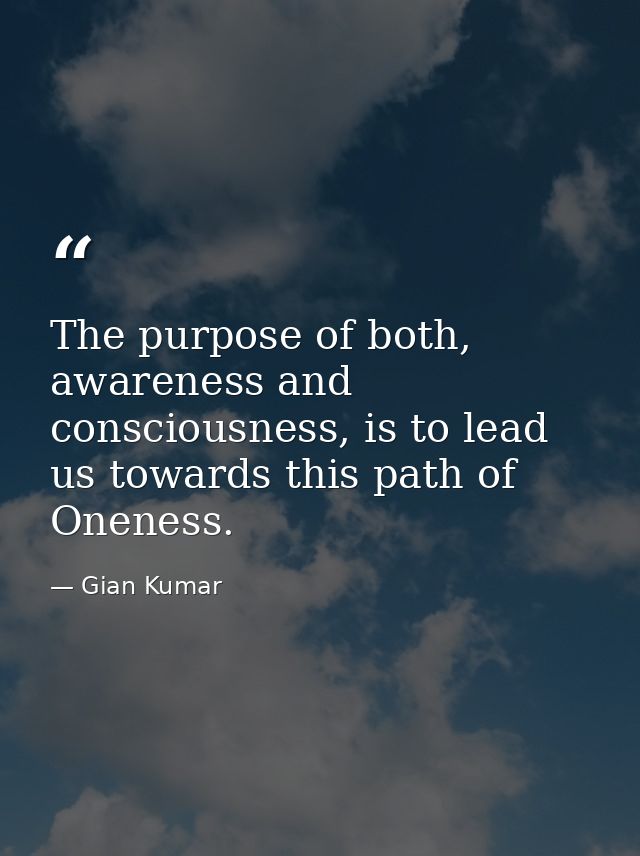 The purpose of both, awareness and consciousness, is to lead us towards this path of Oneness. — Gian Kumar