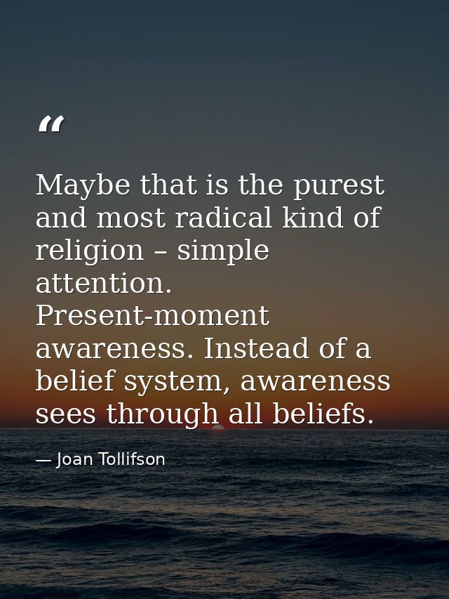 Maybe that is the purest and most radical kind of religion – simple attention. Present-moment awareness. Instead of a be — Joan Tollifson