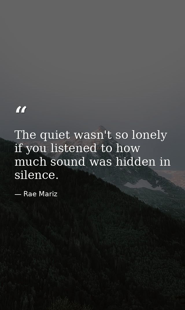 The quiet wasn't so lonely if you listened to how much sound was hidden in silence. — Rae Mariz