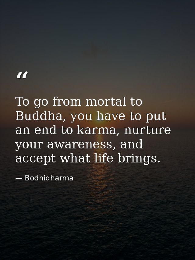 To go from mortal to Buddha, you have to put an end to karma, nurture your awareness, and accept what life brings. — Bodhidharma
