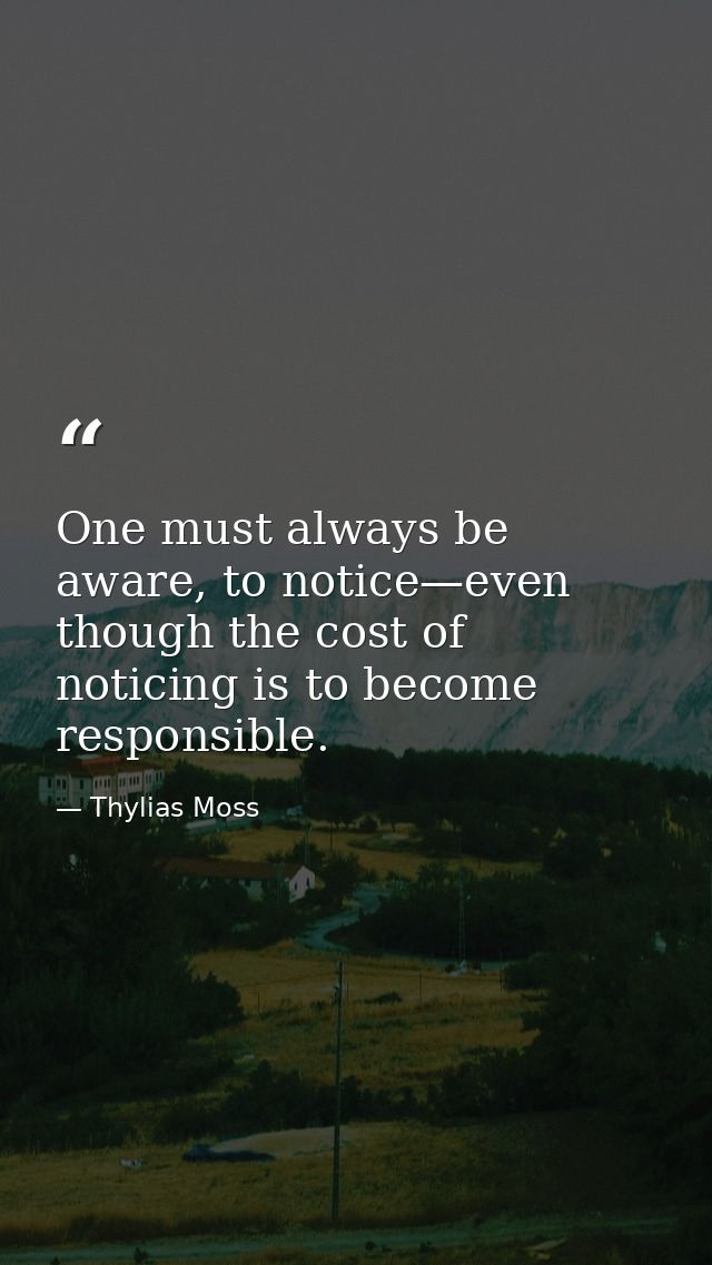 One must always be aware, to notice—even though the cost of noticing is to become responsible. — Thylias Moss