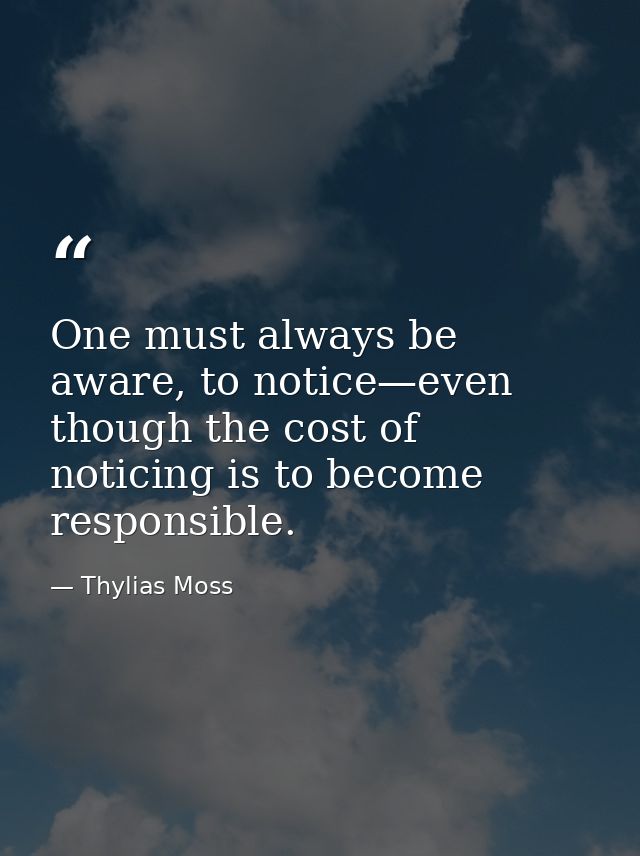 One must always be aware, to notice—even though the cost of noticing is to become responsible. — Thylias Moss