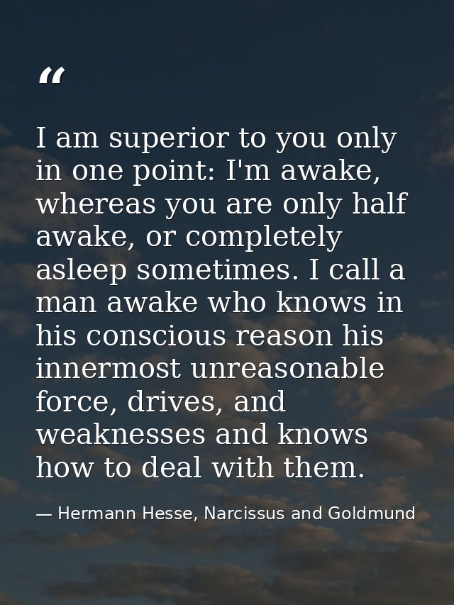I am superior to you only in one point: I'm awake, whereas you are only half awake, or completely asleep sometimes. I ca — Hermann Hesse, Narcissus and Goldmund