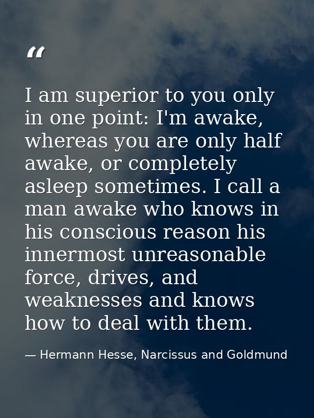 I am superior to you only in one point: I'm awake, whereas you are only half awake, or completely asleep sometimes. I ca — Hermann Hesse, Narcissus and Goldmund