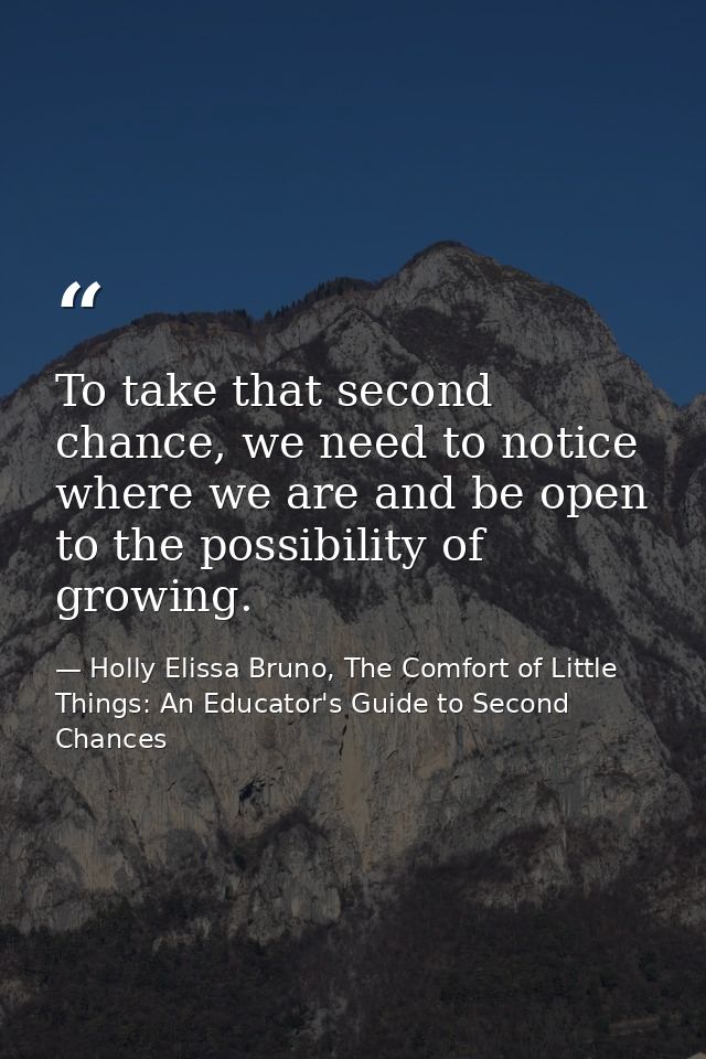 To take that second chance, we need to notice where we are and be open to the possibility of growing. — Holly Elissa Bruno, The Comfort of Little Things: An Educator's Guide to Second Chances