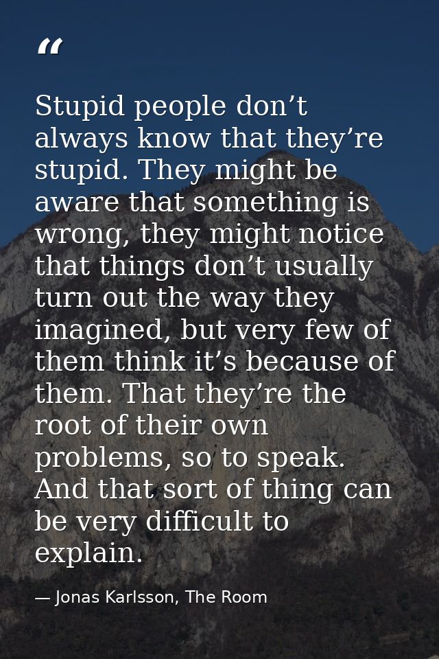 Stupid people don’t always know that they’re stupid. They might be aware that something is wrong, they might notice that — Jonas Karlsson, The Room