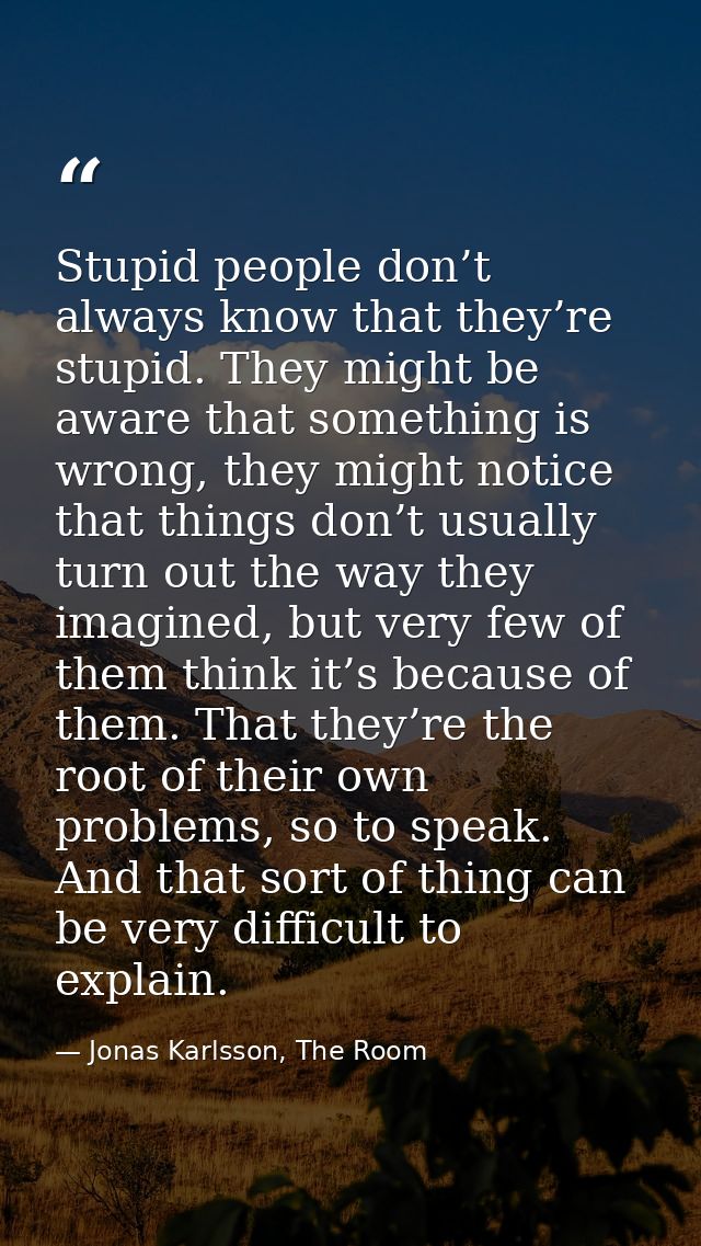 Stupid people don’t always know that they’re stupid. They might be aware that something is wrong, they might notice that — Jonas Karlsson, The Room