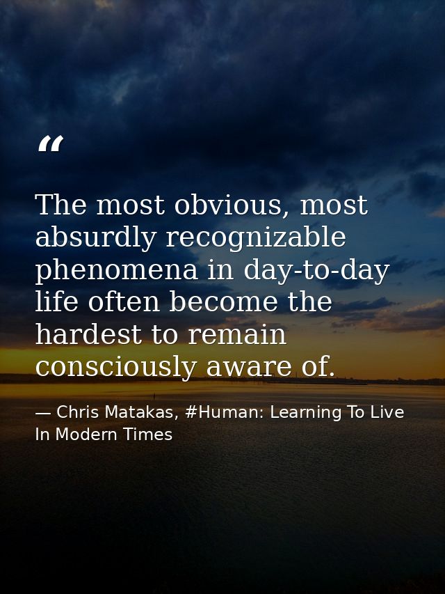 The most obvious, most absurdly recognizable phenomena in day-to-day life often become the hardest to remain consciously — Chris Matakas, #Human: Learning To Live In Modern Times